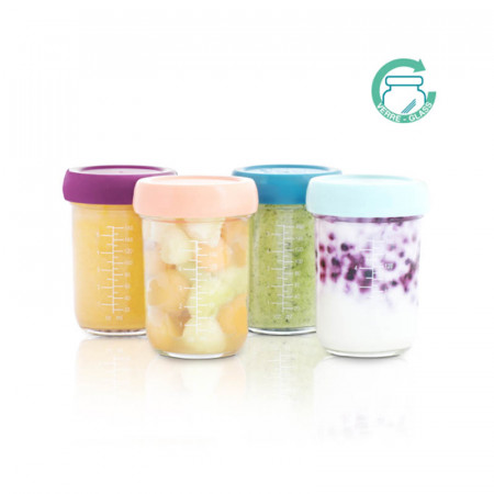 Recipientes de cristal Babybols de Babymoov. Set de 4 recipientes de 240 ml cada uno.