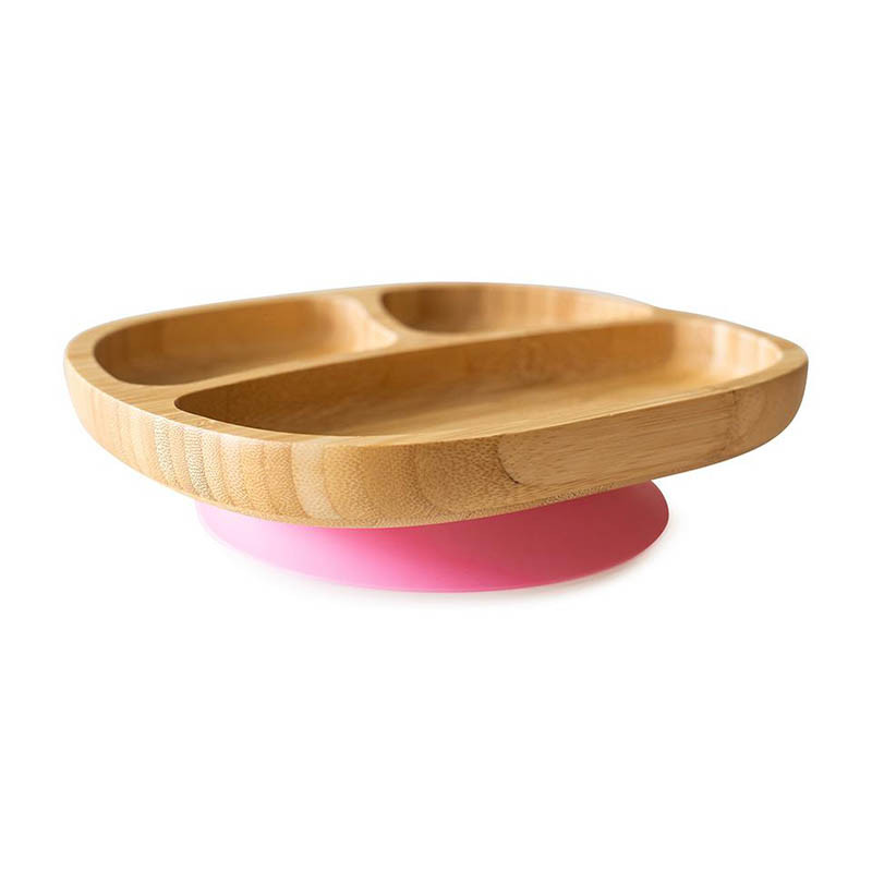 Plato con ventosa de bambú de Eco Rascals en color rosa
