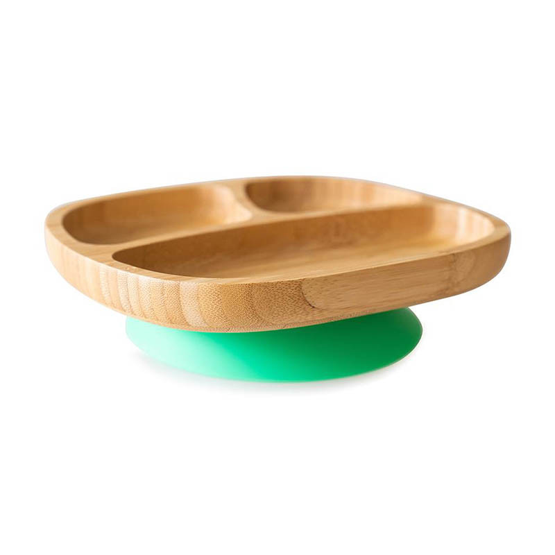 Plato con ventosa de bambú de Eco Rascals en color verde