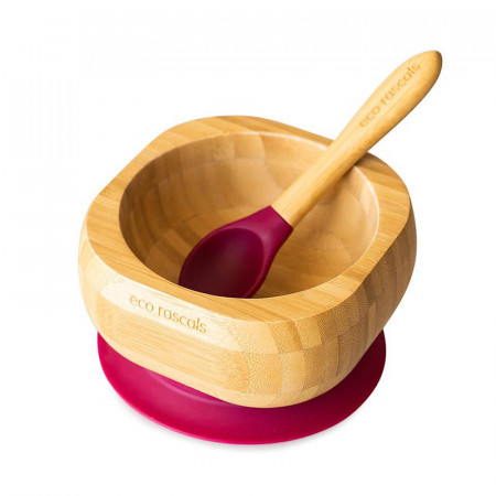 Bol de bambú con ventosa de Eco Rascals en el color Rojo oscuro