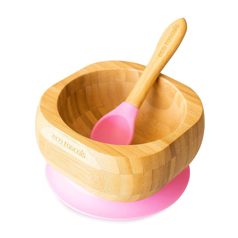 Bol de bambú con ventosa de Eco Rascals en el color rosa