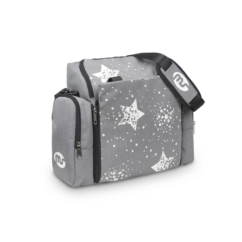 Mochila elevador Booster Stars de MS en color gris y estrellas blancas.