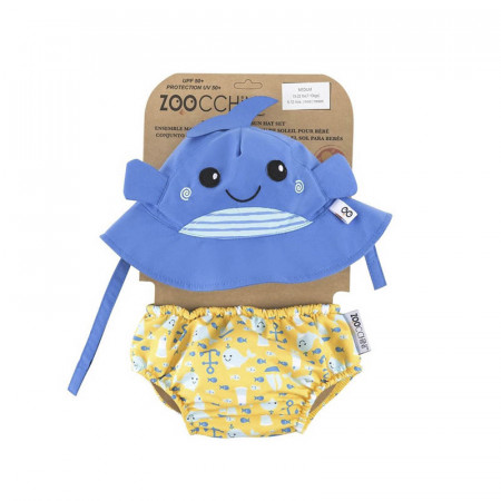SET bañador pañal y gorro, en modelo ballena, de Zoocchini.