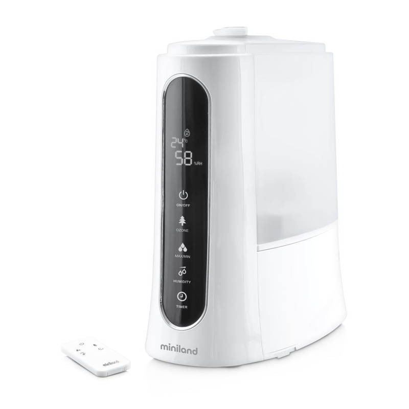 Humidificador Humitouch Pure de Miniland, con mando a distancia para controlar todas  sus funciones desde cualquier sitio.