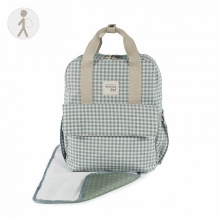 Mochila de la Colección I love vichy de Walking Mum en color verde. Incluye un cambiador a juego.