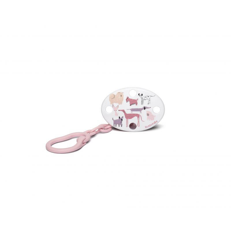 broche para chupete perritos de suavinex en color rosa