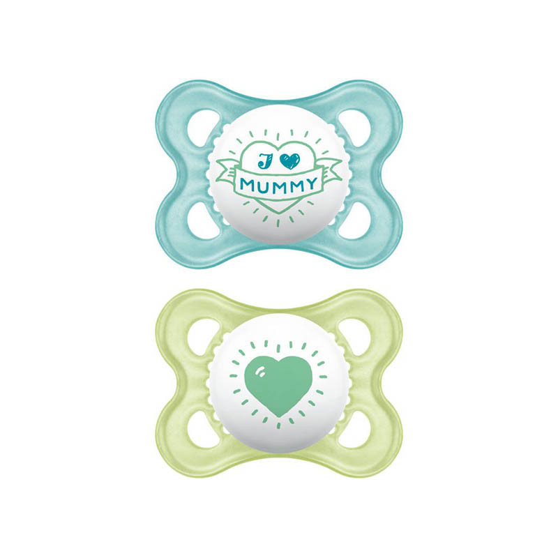 chupetes de látex original 0+ de mam en color bahamas blue y sorbet green