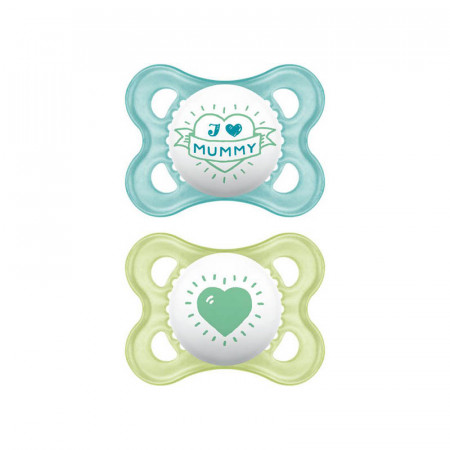 chupetes de látex original 0+ de mam en color bahamas blue y sorbet green