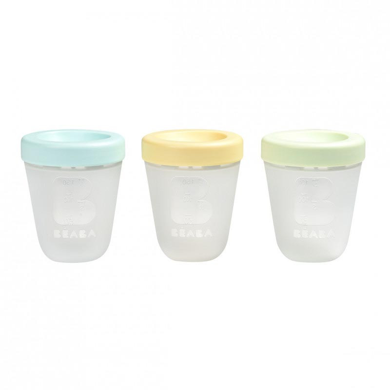 pack de 3 tarritos de silicona de beaba en el color spring