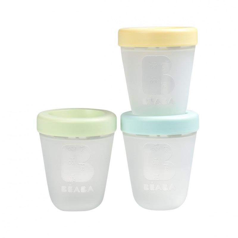 pack de 3 tarritos de silicona de beaba en el color spring