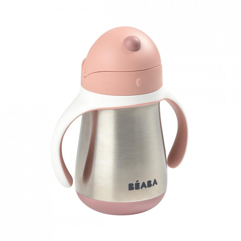 beaba taza de acero inoxidable con pajita en el color rosa viejo