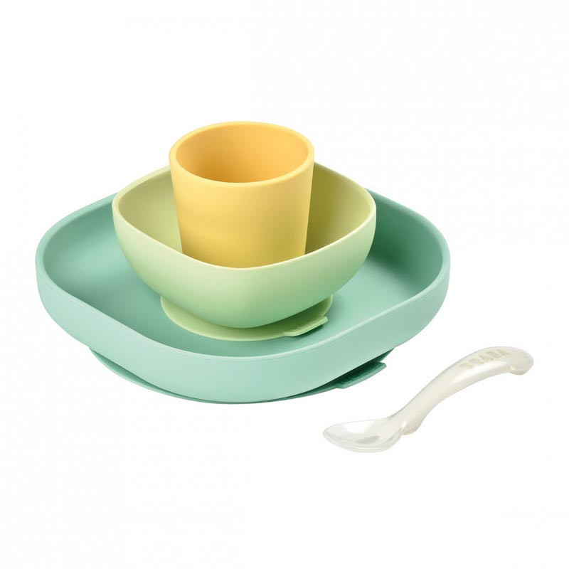 set vajilla de silicona de beaba en color amarillo