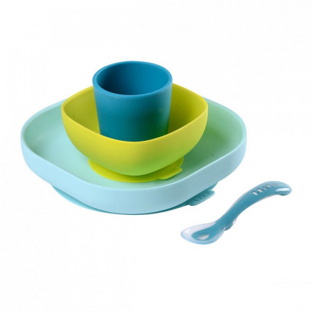 set vajilla de silicona de beaba en color azul