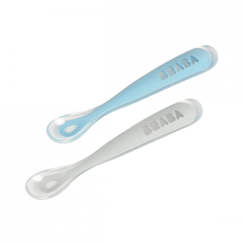 pack de 2 cucharas de silicona con estuche en color azul claro