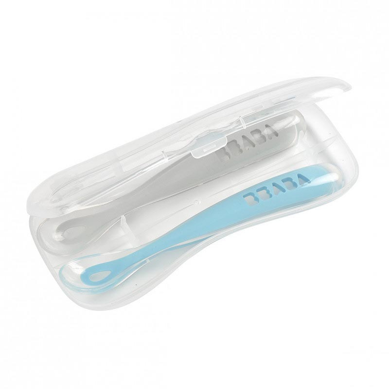 pack de 2 cucharas de silicona con estuche en color azul claro