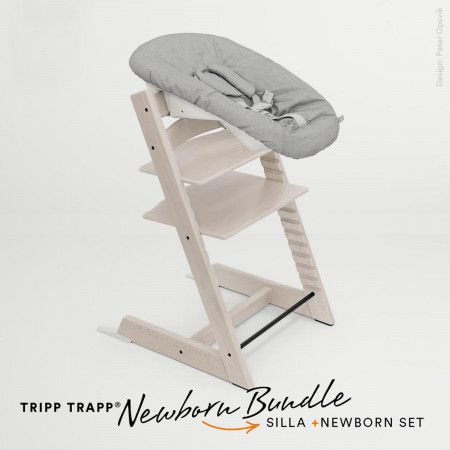 Pack de trona Tripp Trapp de Stokke con newborn set en color whitewash.