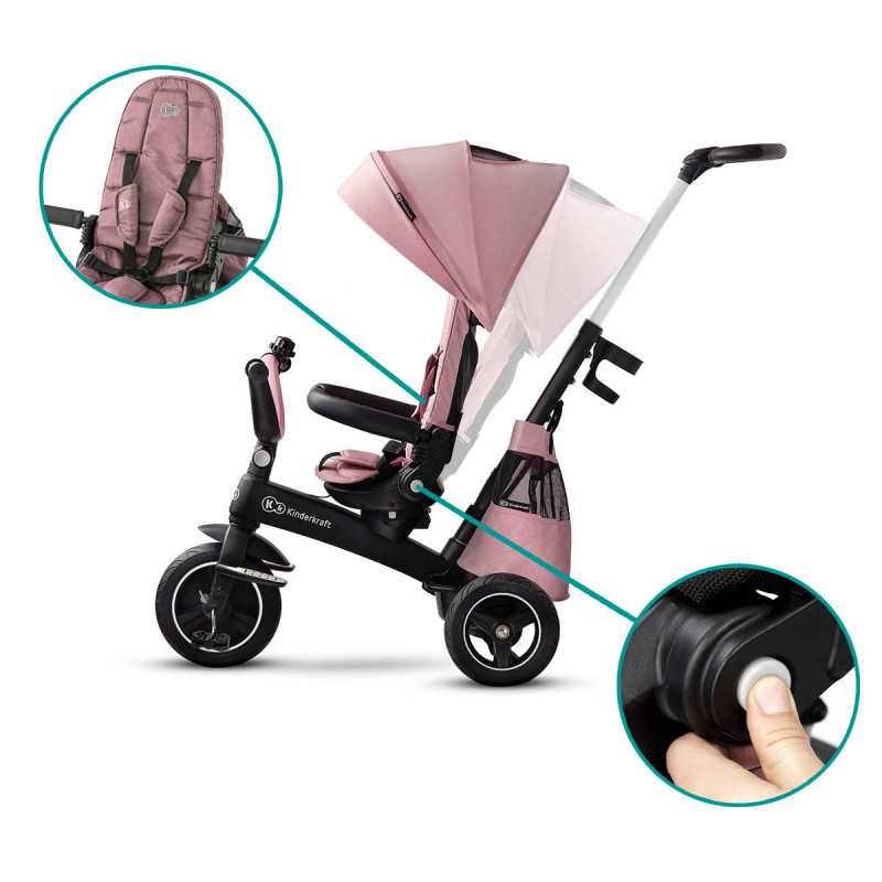 kinderkraft easytwist triciclo 5 en 1 rosa facil de configurar