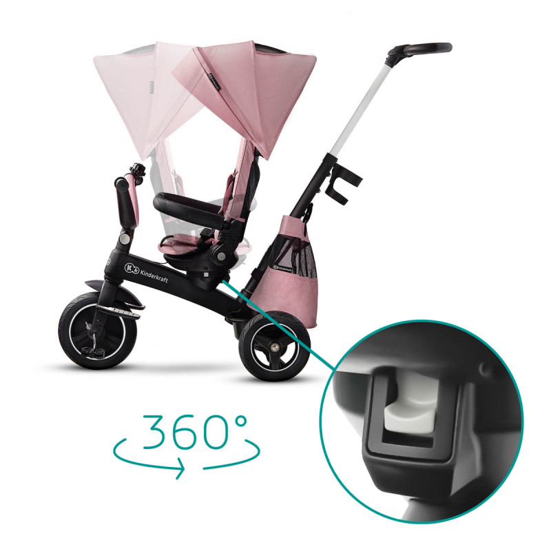 kinderkraft easytwist triciclo 5 en 1 rosa 360