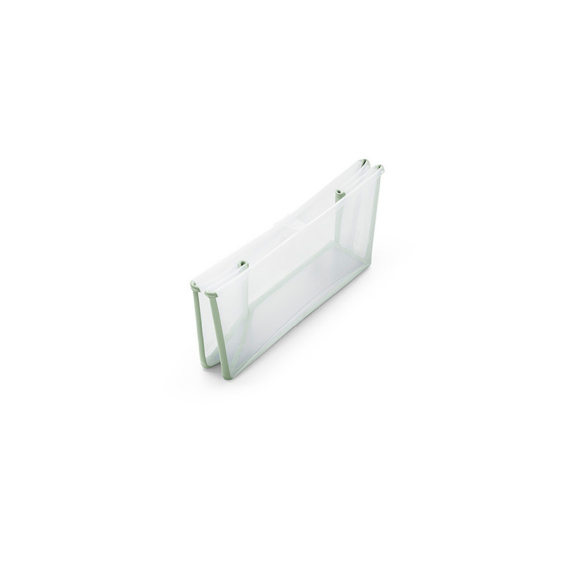 Bañera Flexi Bath verde transparente de Stokke, plegada.