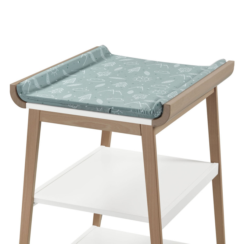 Mueble cambiador Doco Sleeping de Cotinfant en color blanco natural, con colchoneta y funda natura verde agua.
