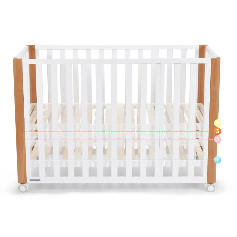 Minicuna Koya 4 en 1 de Kinderkraft, posibilidad de regular la altura del fondo en 4 niveles.