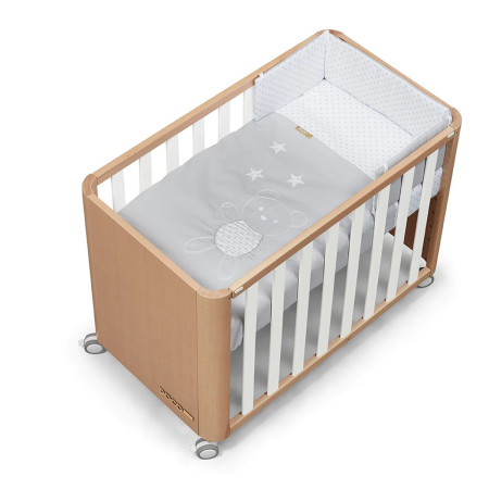 Minicuna completa Doco Sleeping Wood de Cotinfant, textil bear gris.