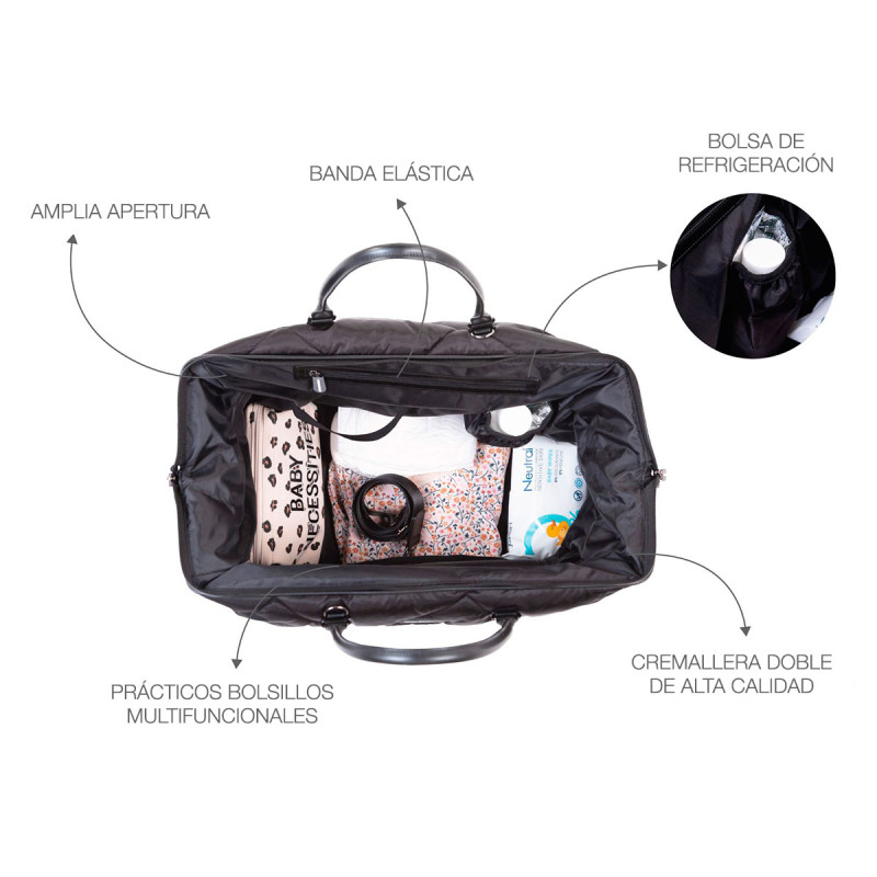 Bolso Mommy Bag de Childhome, cuenta con prácticos bolsillos multifuncionales.