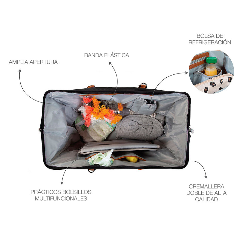 Bolso Mommy Bag de Childhome, cuenta con prácticos bolsillos multifuncionales.