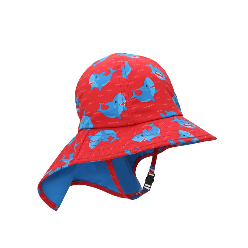 Gorro bebé con protección UPF 50+ DE Zoocchini, modelo tiburón azul.