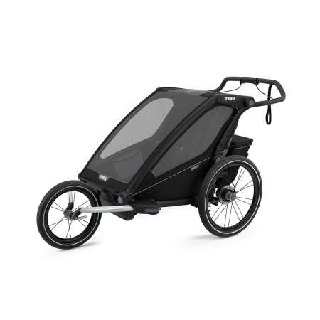 Remolque doble Chariot Sport de Thule,  con el accesorio Jogging Kit (una tercera rueda opcional y se vende por separado).