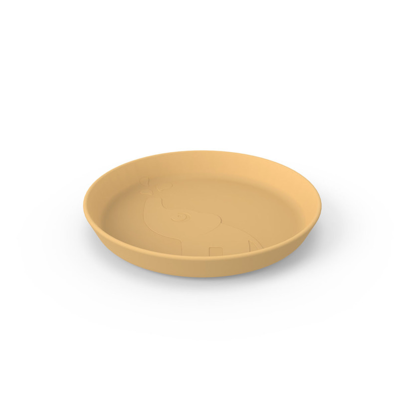 Plato infantil Kiddish Elphee de Done by Deer en color mostaza.