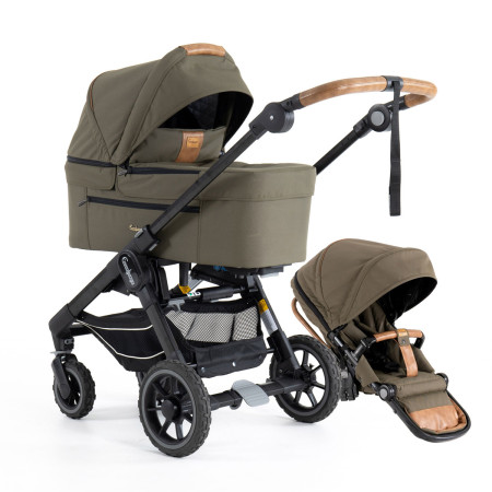 Cochecito dúo NXT60 ERGO de Emmaljunga en color OUTDOOR OLIVE.