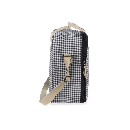 Maleta I love vichy de Walking Mum incluye una correa larga para llevar colgada en el hombro y asas cortas de mano.