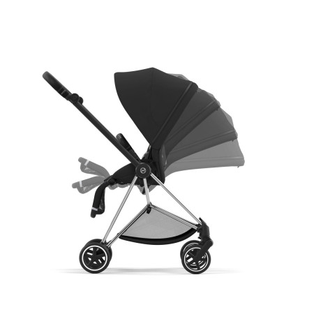 Silla de paseo Mios Platinum de Cybex, asiento reversible y reclinable en posición horizontal con una sola mano.