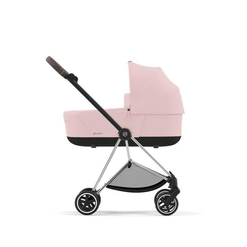 Cochecito Mios Platinum de Cybex, chasis chrome brown y color de tejidos en peach pink.