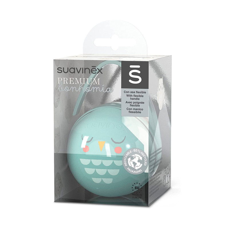 Portachupetes duo Premium Owl de Suavinex, packaging.