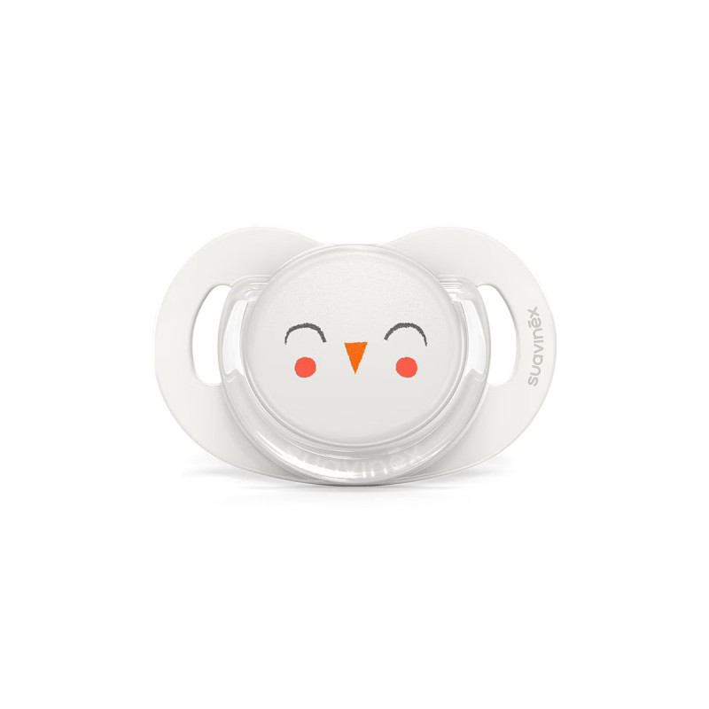 Chupete con tetina fisiológica de la colección Premium Owl de Suavinex en color beige.