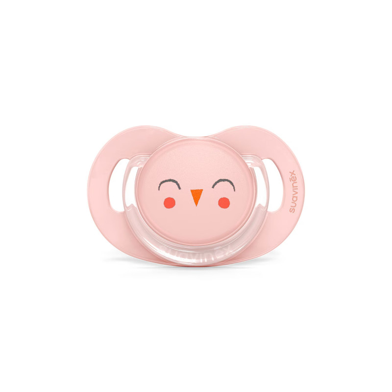 Chupete con tetina fisiológica de la colección Premium Owl de Suavinex en color rosa.