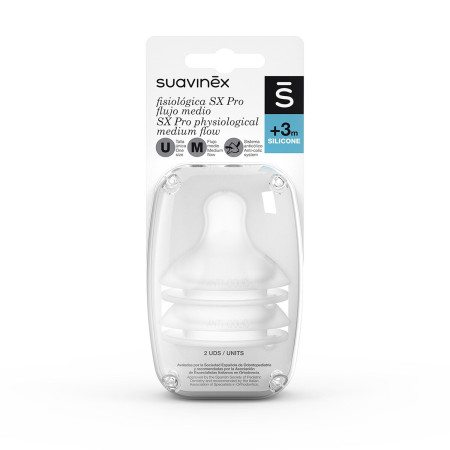 Pack 2 uds de tetinas fisiológicas de Suavinex para bebes de +3 meses.