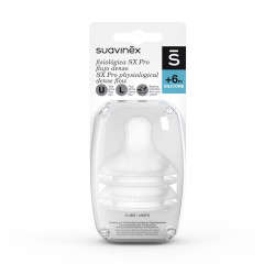 Suavinex pack 2 uds de tetinas, flujo L, para bebés de +6 meses.