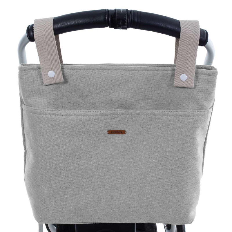 Bolso talega Camille de Uzturre en color gris y asas color piedra.