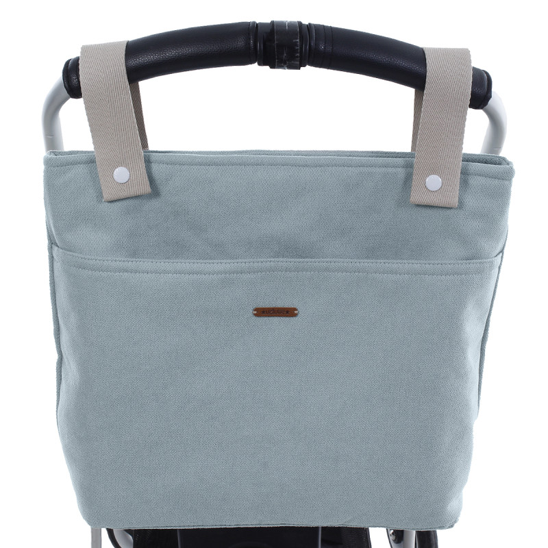 Bolso talega Camille de Uzturre en color menta y asas color piedra.