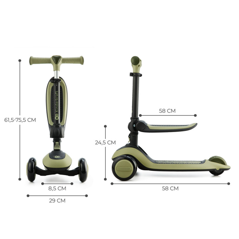 kinderkraft HALLEY Bicicleta y patinete verde medidas