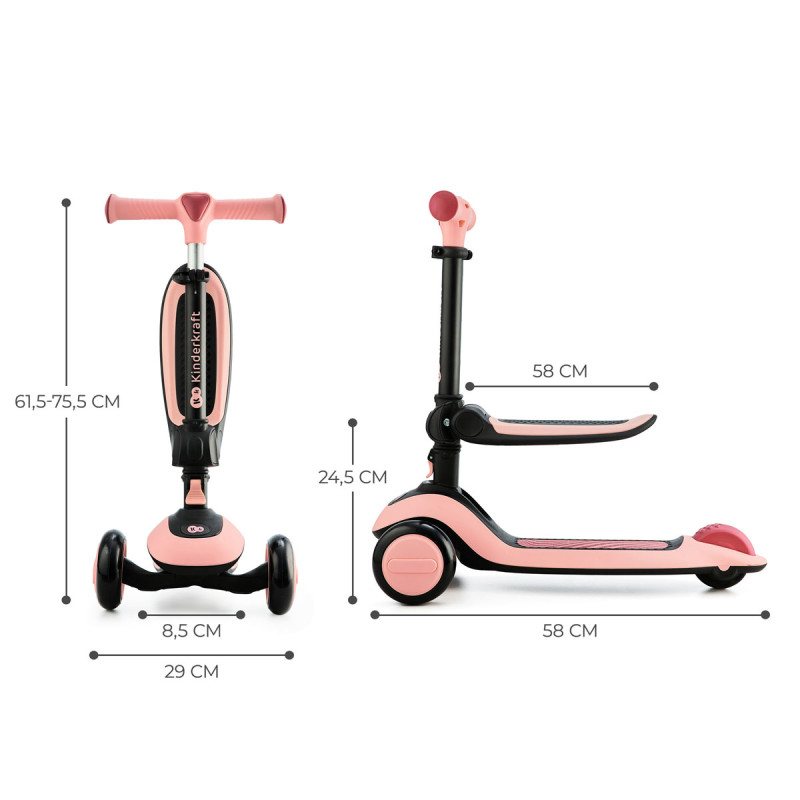 kinderkraft HALLEY Bicicleta y patinete rosa medidas