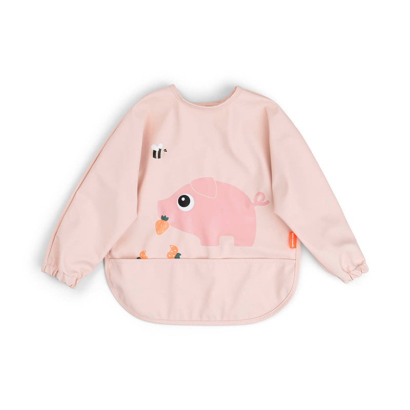 babero con bolsillo y mangas tiny farm de done by deer en color rosa