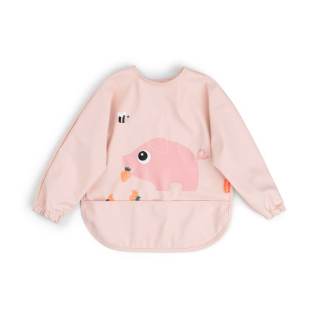 babero con bolsillo y mangas tiny farm de done by deer en color rosa
