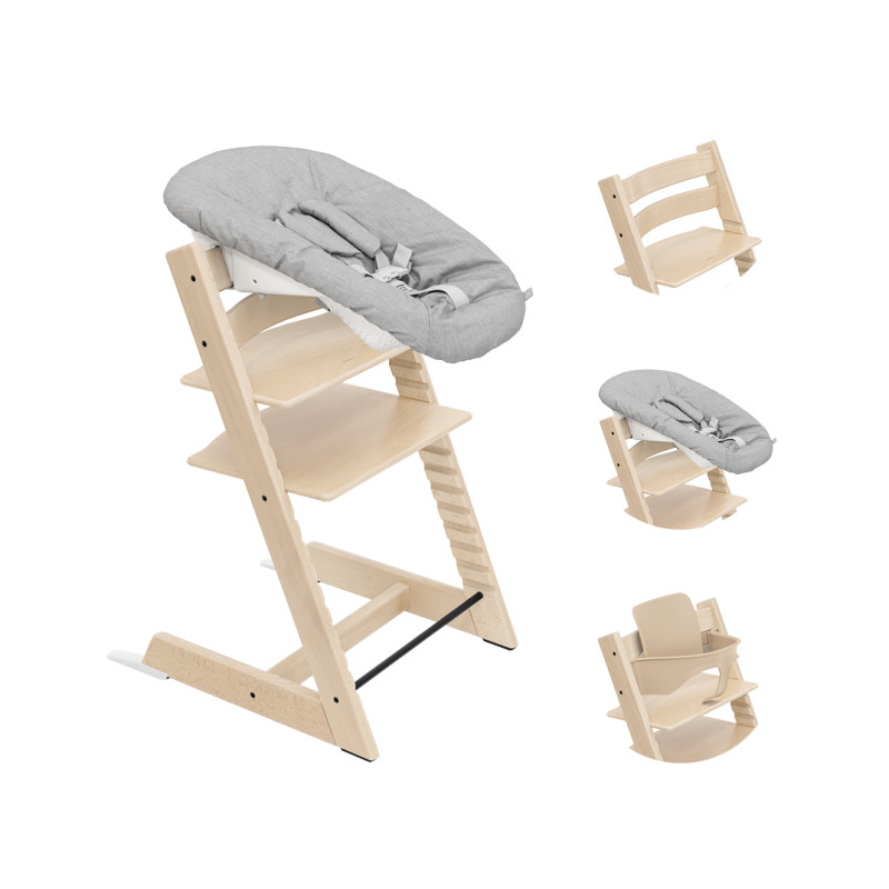 pack oferta stokke tripp trapp, trona tripp trapp natural, baby set natural y hamaca newborn set en gris