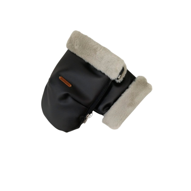 manoplas de uzturre en polipiel negro y mouton gris claro
