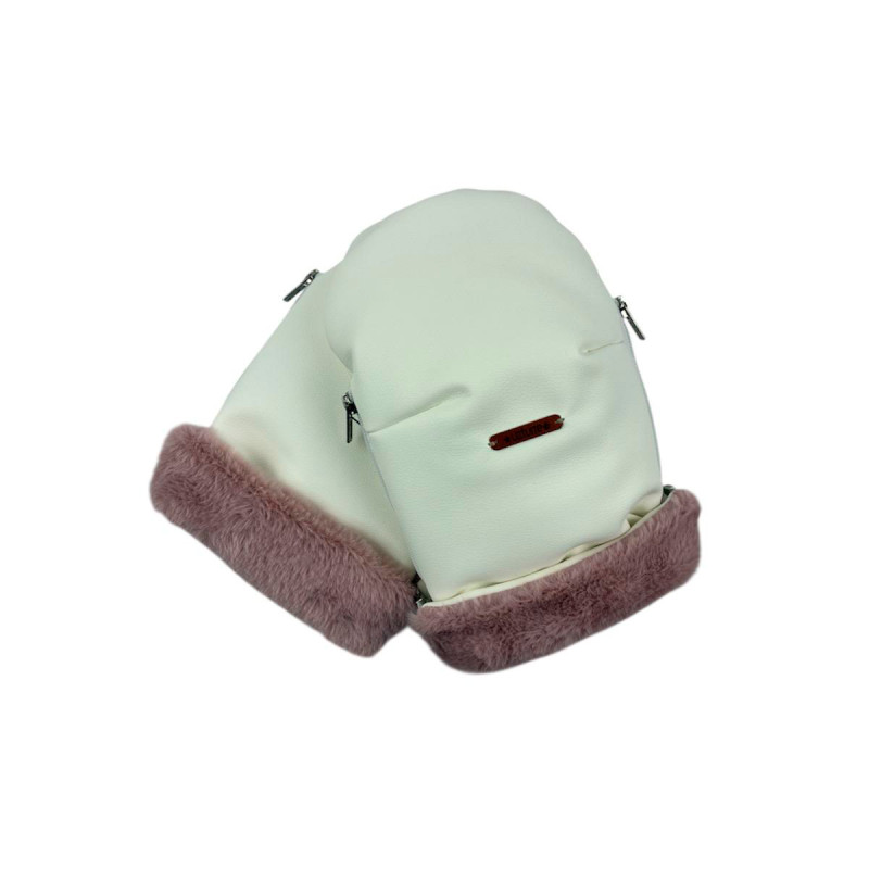 manoplas de uzturre en polipiel beige y mouton rosa empolvado