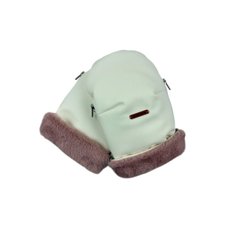 manoplas de uzturre en polipiel beige y mouton rosa empolvado